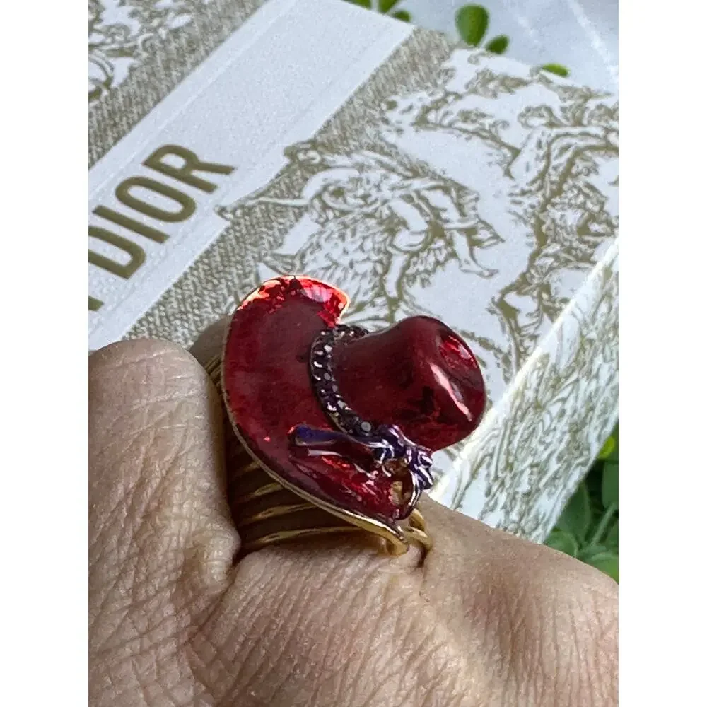 BOGO FREE RED ENAMEL HAT SOCIETY RING 7/8